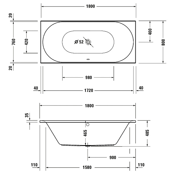 Ванна акриловая Duravit D-Neo 180х80, белая