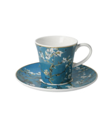 Чашка кофейная с блюдцем "Цветущие ветки миндаля" 200 мл, цвет голубой